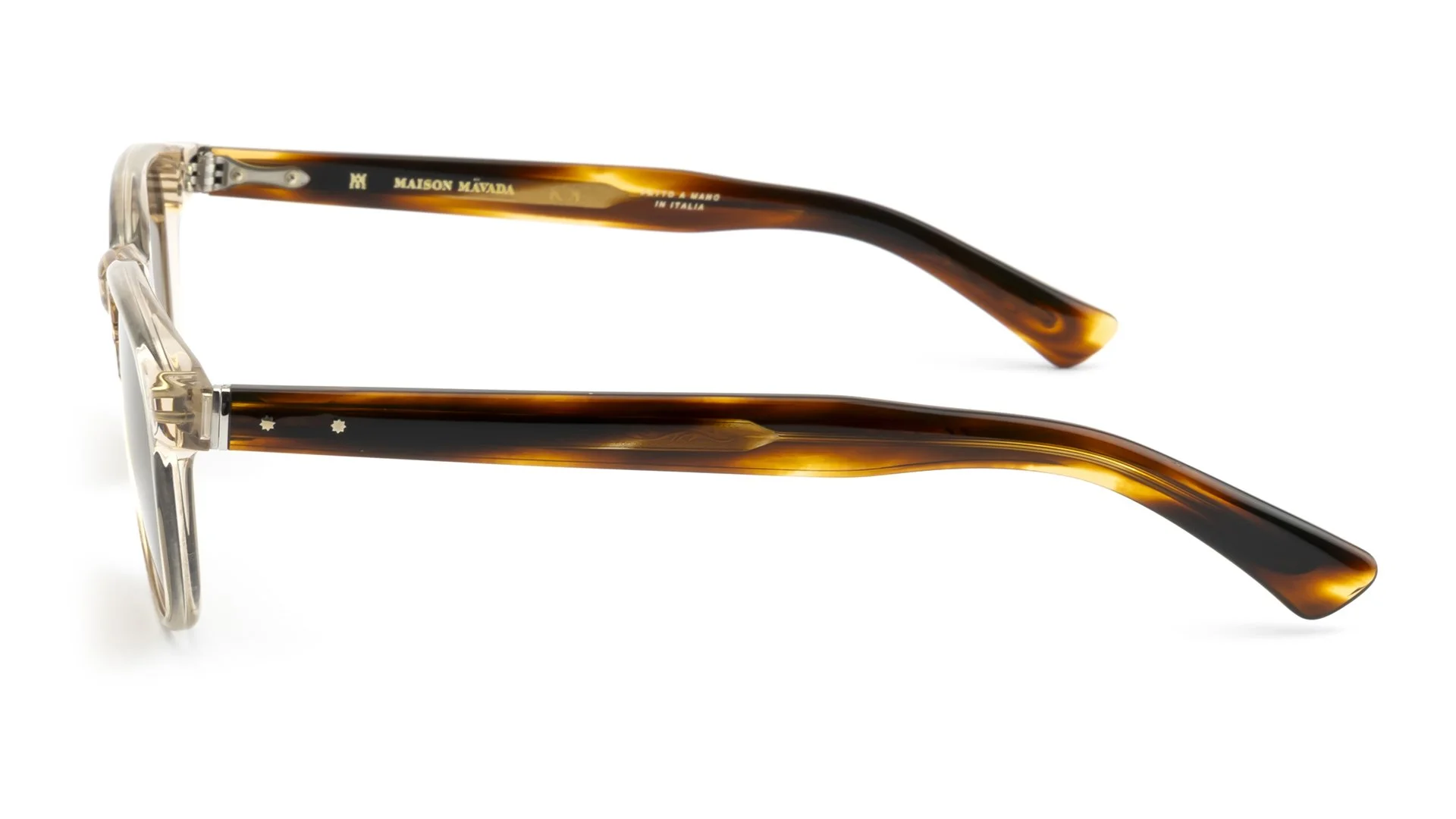   LUX 8 C.1875/1199    Frame Colour:  Beige   Lens Colour:  Brown   Specifications:   Mazzucchelli acetate – 100% Italian and of natural origin Pins riveted to both the front piece and the temples 100% UV Protection   Size:  49-20-145 