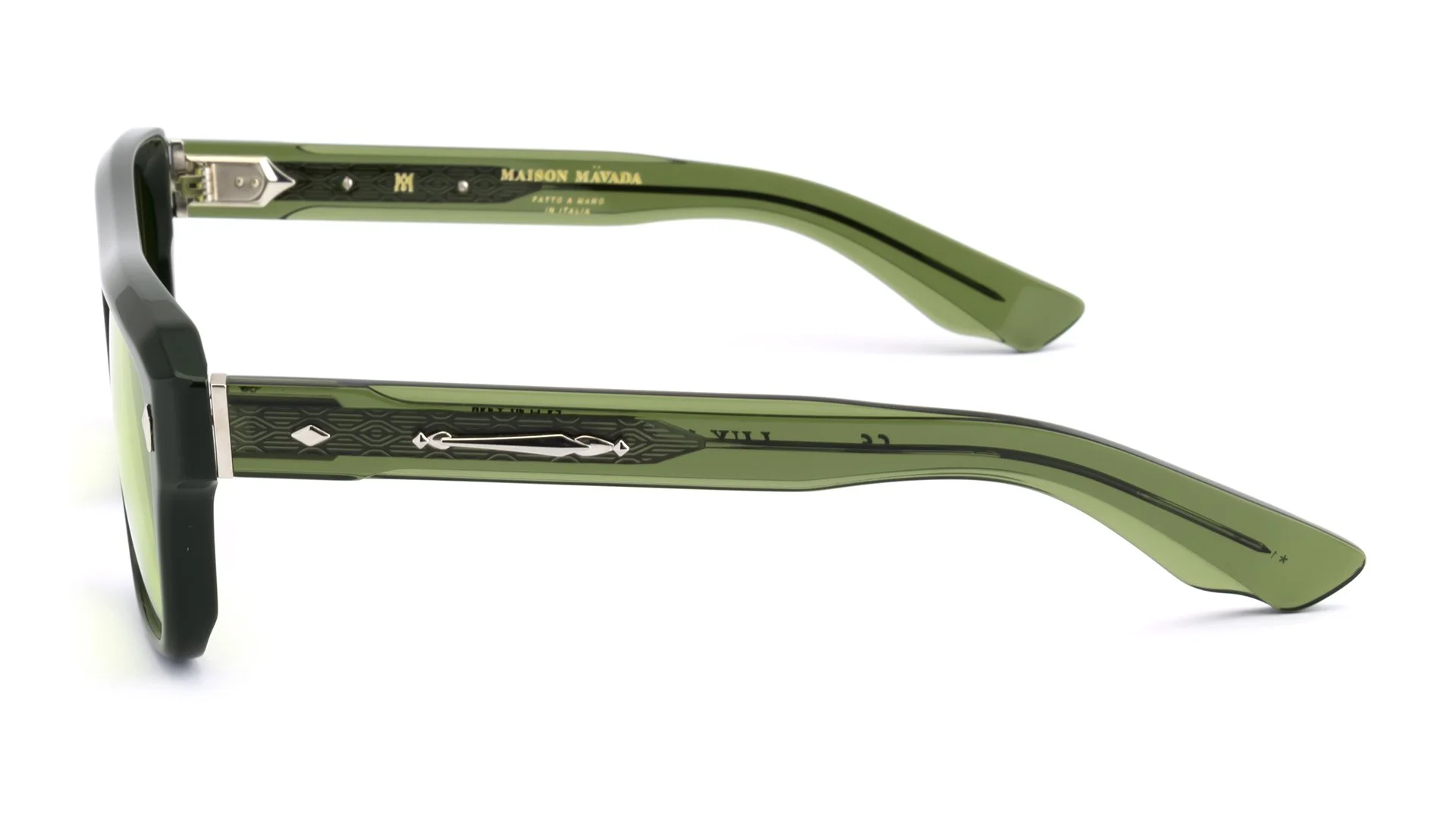   LUX 11 C.1359/811    Frame Colour:  Green   Lens Colour:  Lime Green   Specifications:   Mazzucchelli acetate – 100% Italian and of natural origin Pins riveted to both the front piece and the temples 100% UV Protection   Size:  54-19-148 