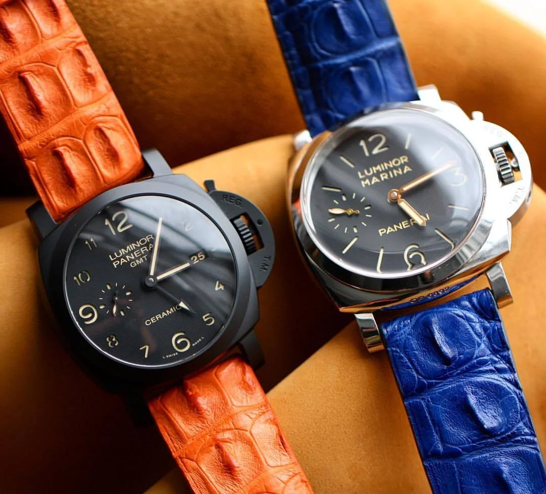 ORANGE AND BLUE HORNBACK ALLIGATOR FOR PANERAI LUMINOR MARINA AND CERAMICA PAM422 PAM441