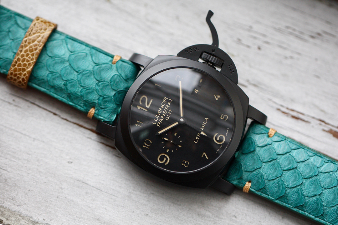 TEAL PYTHON STRAP + MINIMAL PATINA STITCHING FOR PANERAI PAM441