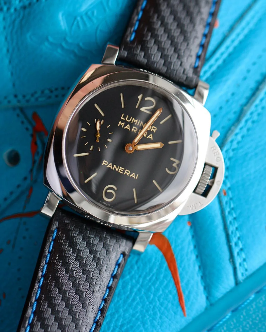 Black Carbotech Strap + Aqua Blue Stitching for Panerai PAM422