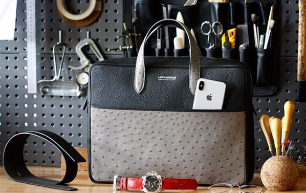 GREY OSTRICH AND BLACK LEATHER BRIEFCASE