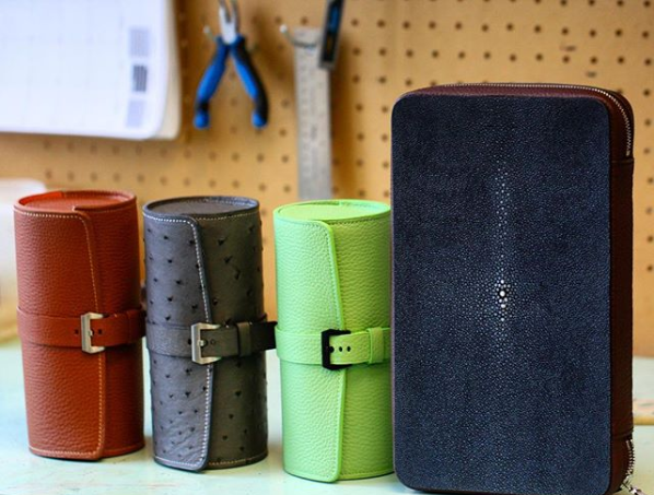 LEATHER, OSTRICH, STINGRAY WATCH ROLLS AND WATCH CASES
