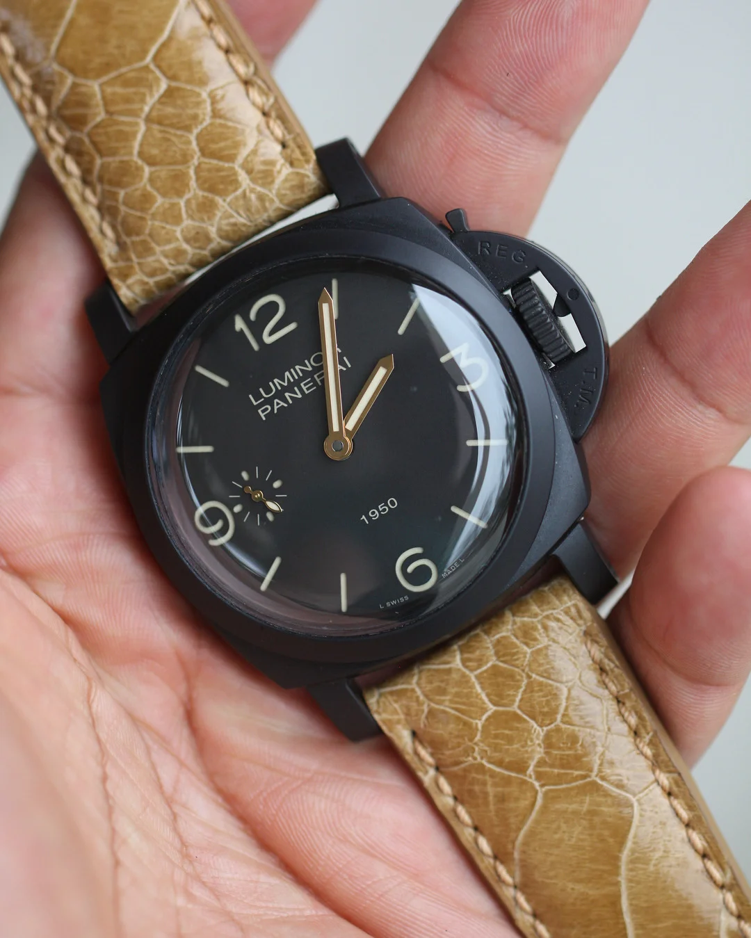 Golden Ostrich Leg Strap + Patina Stitching for Panerai Ceramic