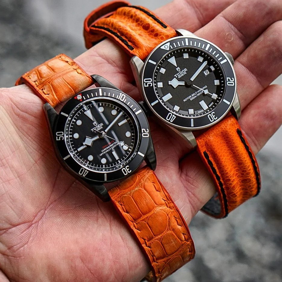 DISTRESSED ORANGE ALLIGATOR STRAP + CUSTOM ORANGE TOAD STRAP