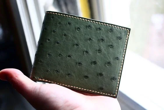 Green Ostrich Wallet + Patina Stitching