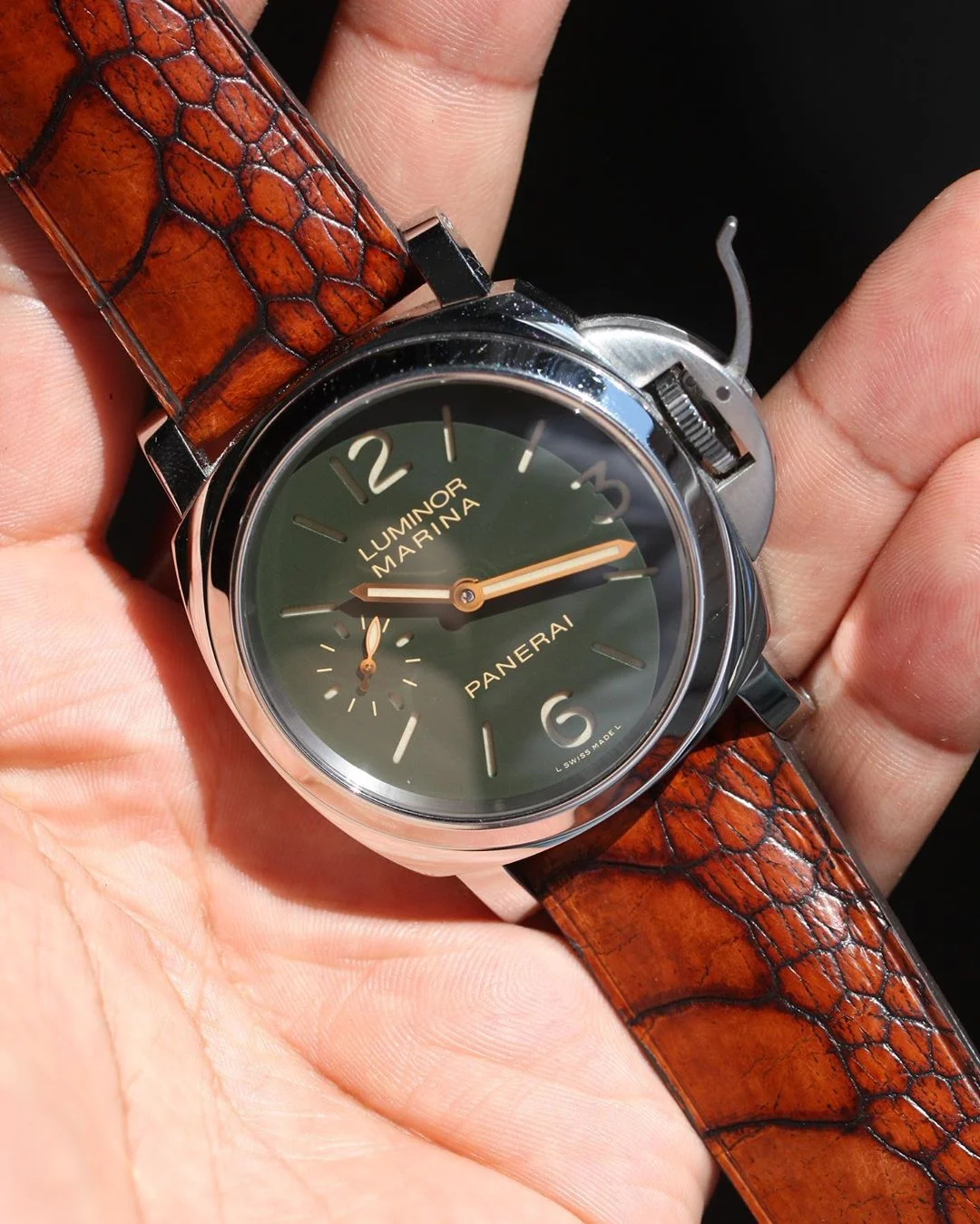 Half large scale brown French Patina ostrich leg strap