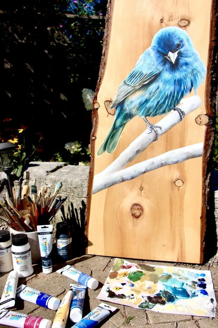 Blue Bird on Live Edge Wood