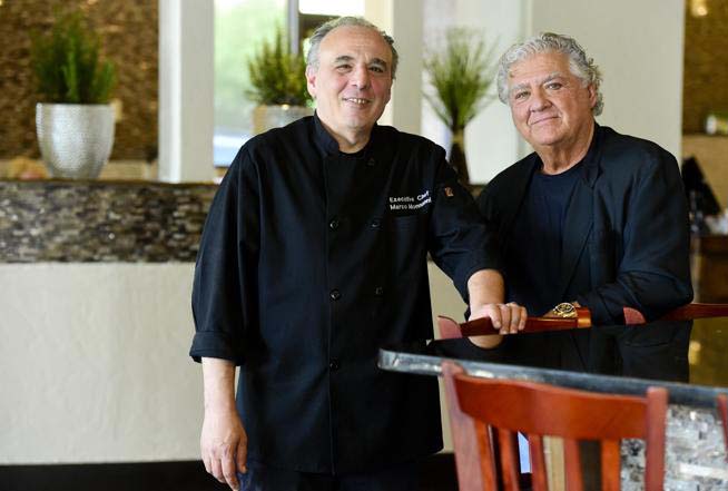 Executive Chef Marco Monnanni (CQ) and Co-Owner Arthur L. Annecharico (CQ) pose for a portrait at Caprese Trattoria Italian Cuisine in Longmont. ( Matthew Jonas / Daily Camera Staff Photographer )