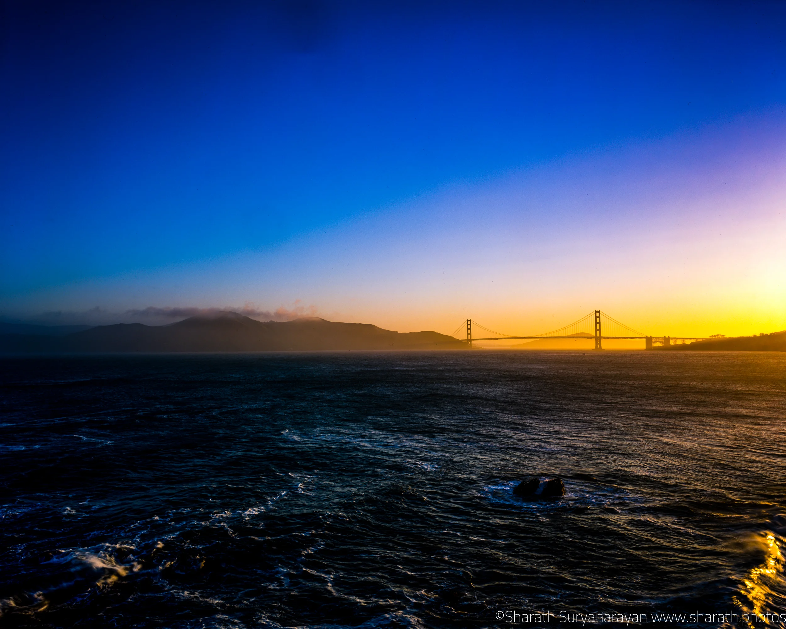 Early morning view of Golden Gate Bridge from the Lands end Labyrinth