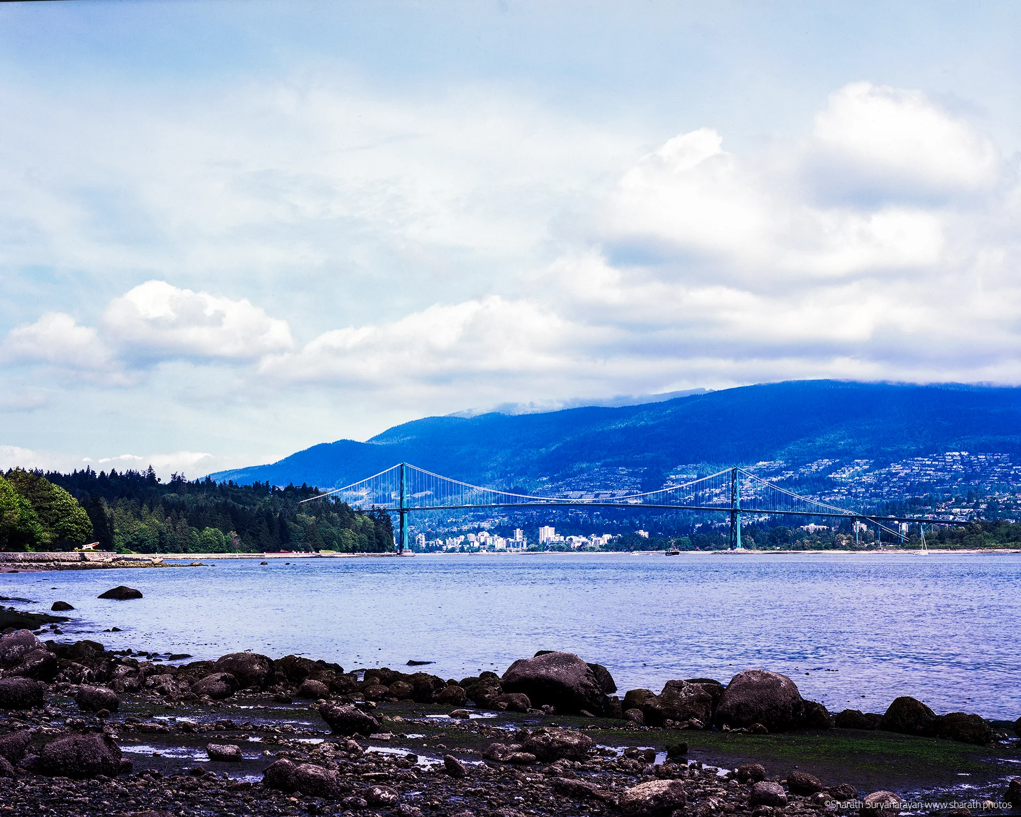 View of Lions Gate Bridge from Stanley Park Seawall Path