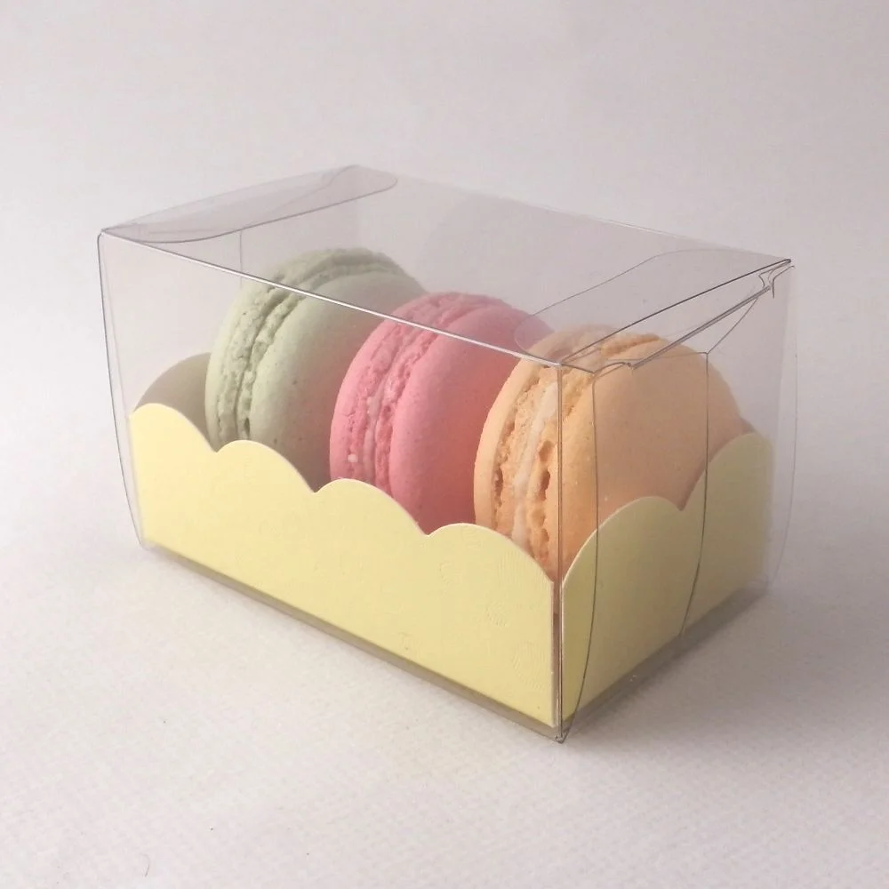 small clear yellow macaron boxes for macaroons / macarons
