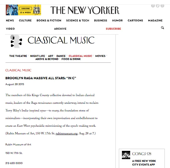 The New Yorker: Brooklyn Raga Massive All Stars: "In-C"
