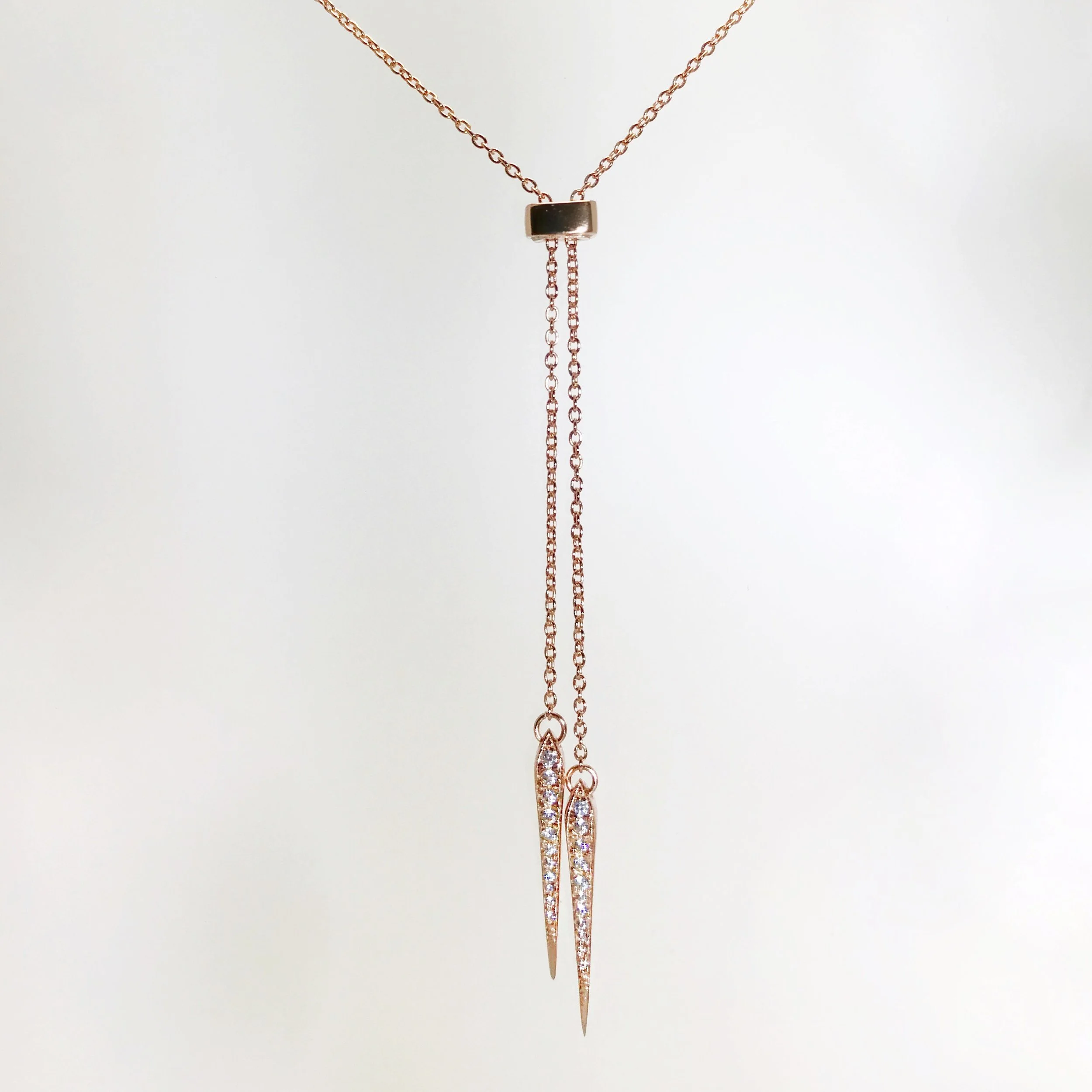 CZ Lariat Necklace, Pointed Ends (adjustable)