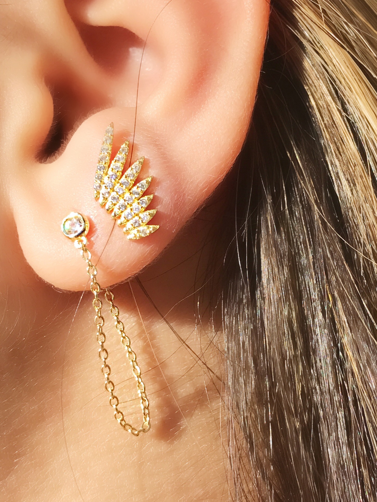 Double-Single CZ Chain Earring