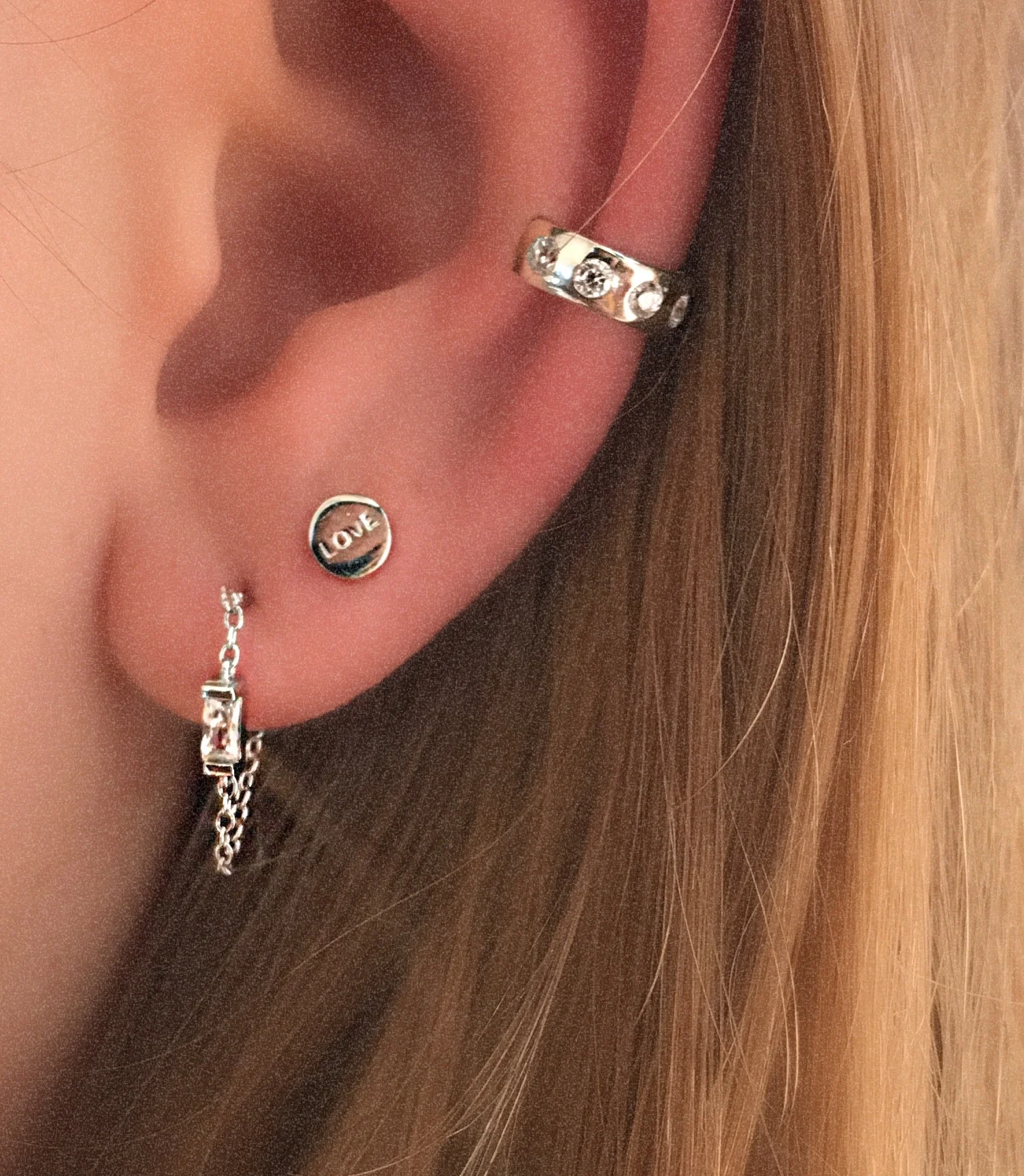 Single CZ Stone Chain Earring