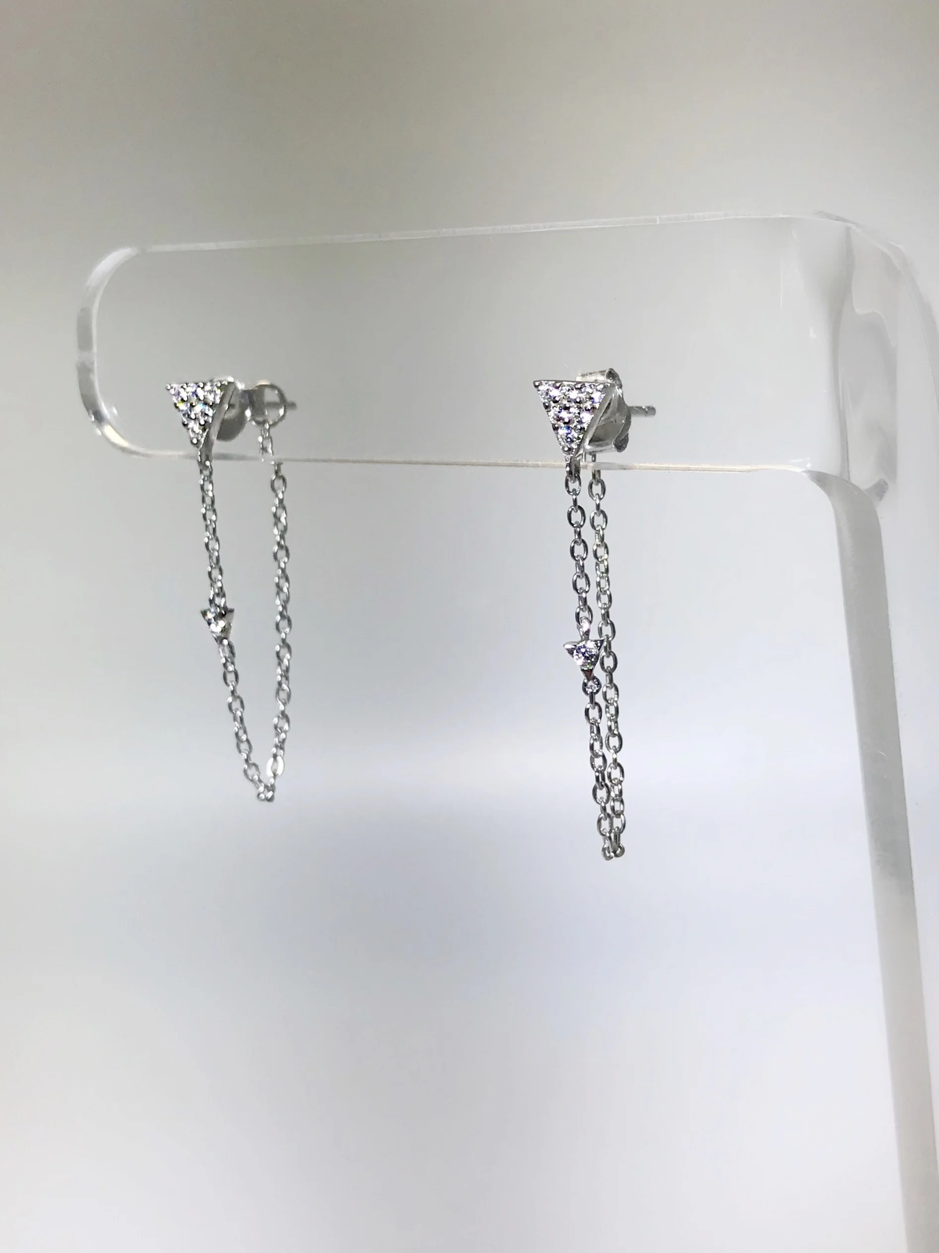 CZ Double Triangle Chain Earring 