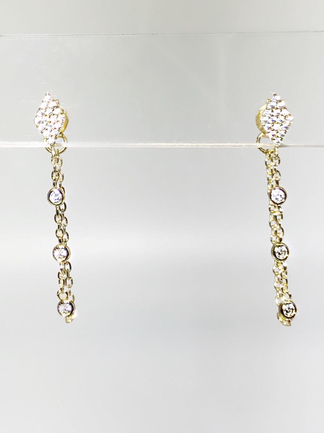 CZ Diamond Shape Pave Chain Earring