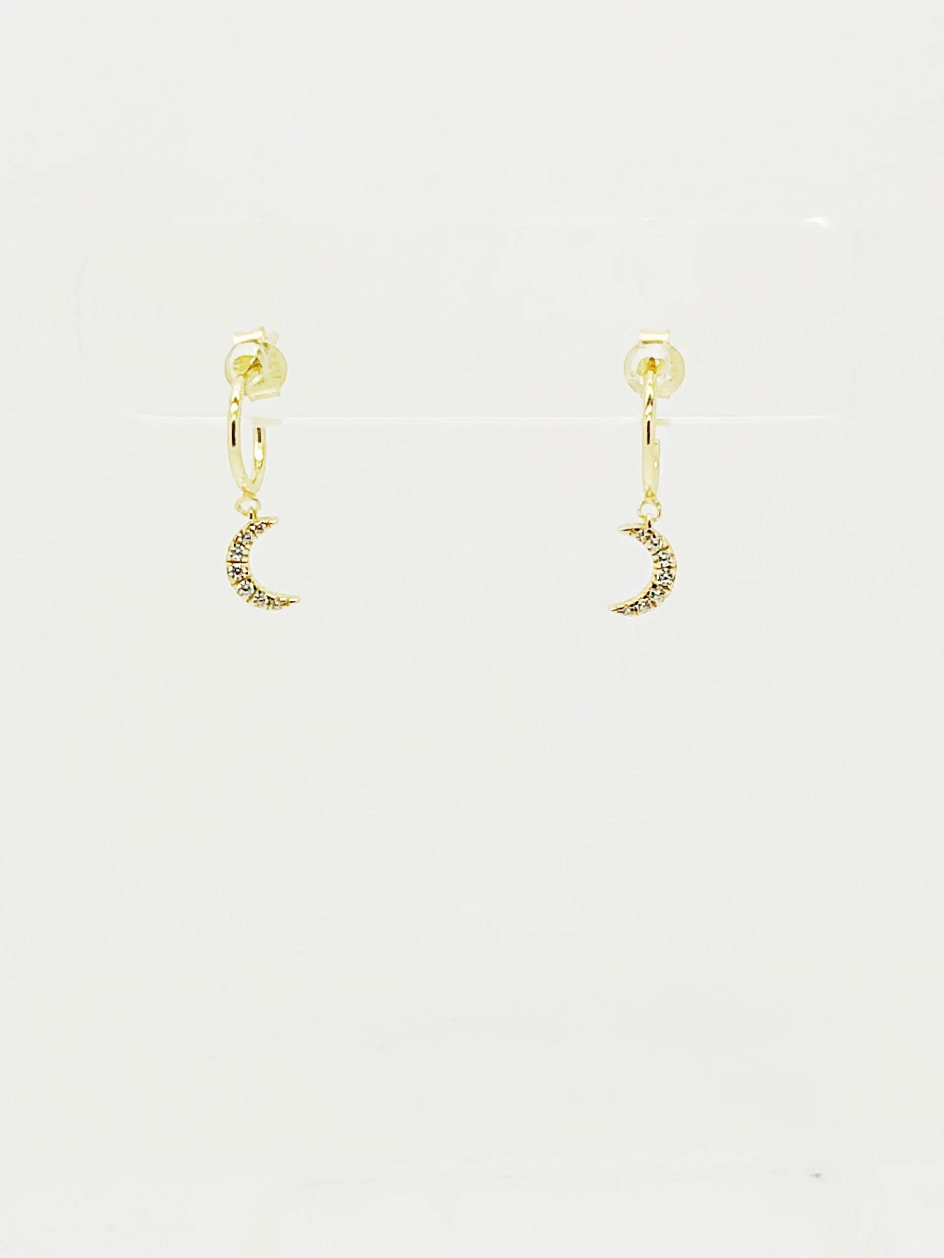 CZ Moon Charm Mini Hoop Earring 