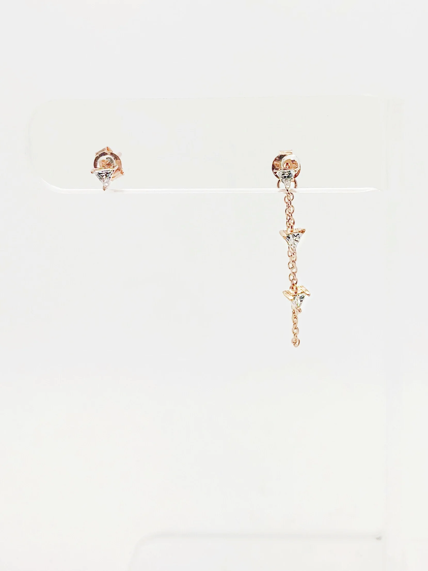 Triangular CZ Stud and Chain Uneven Earring Set