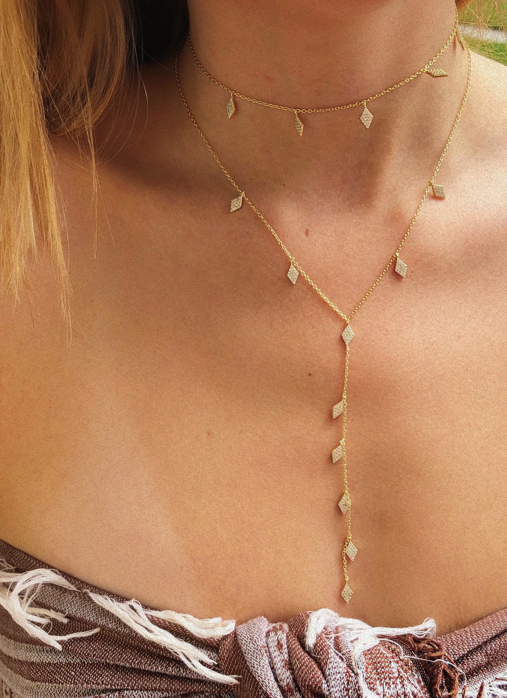 CZ Diamond Shaker Lariat Necklace