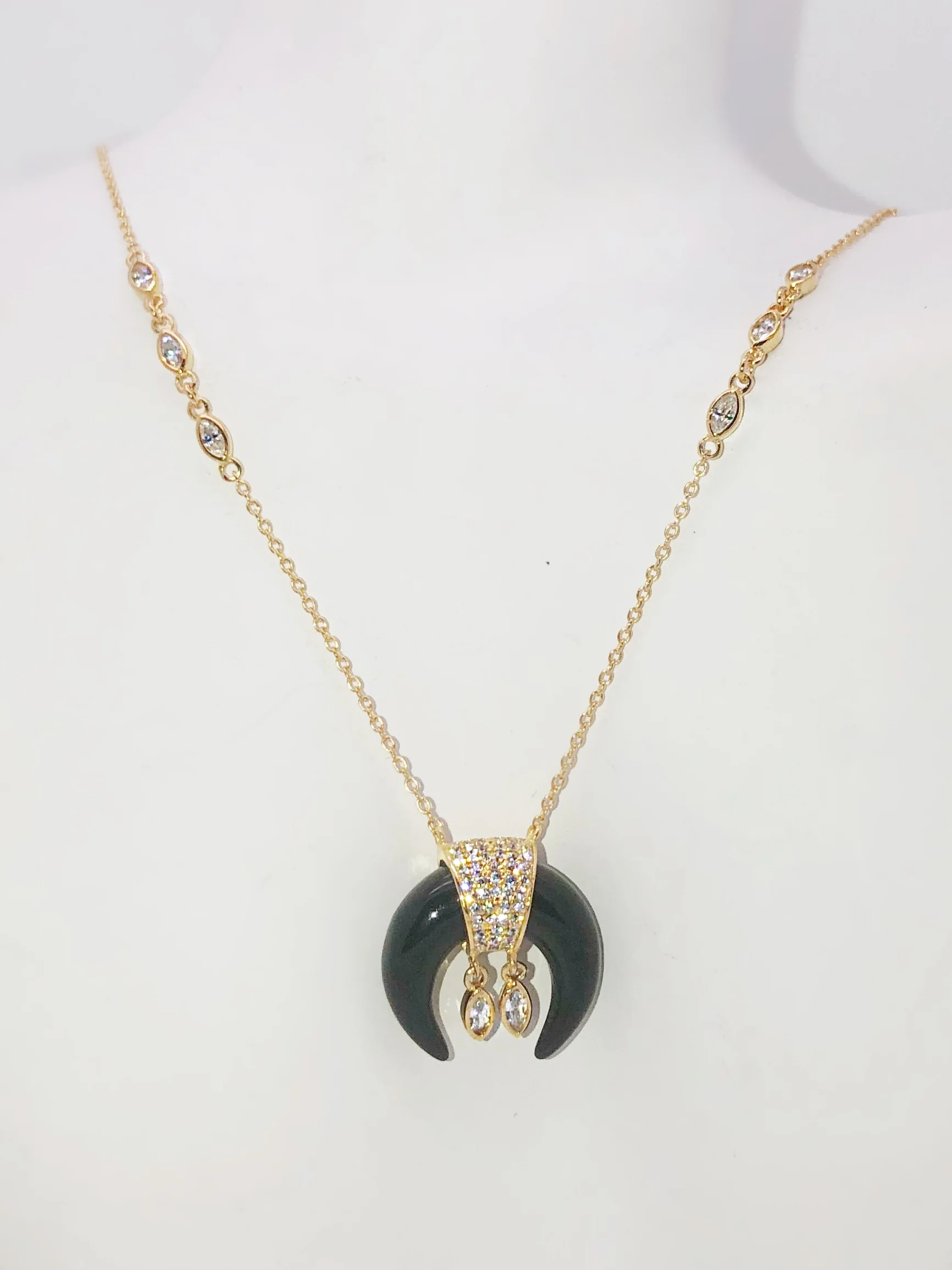 Black Onyx Horn with CZ Charms