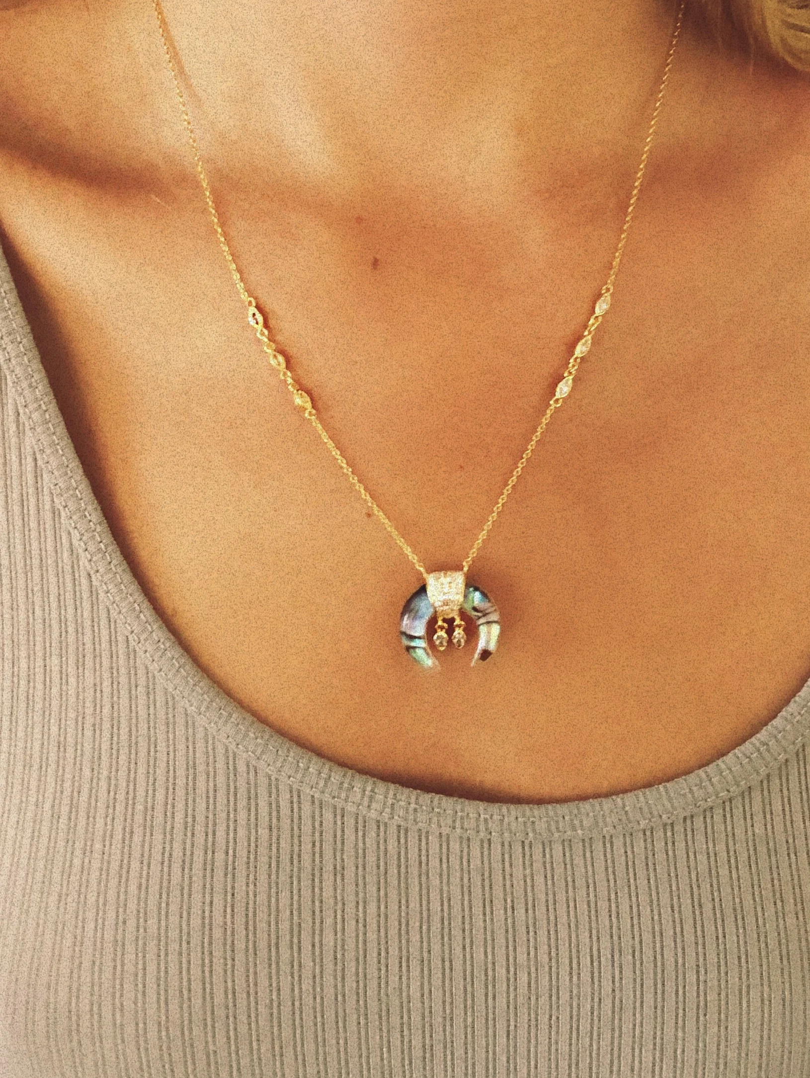 Abalone Horn with CZ Charms