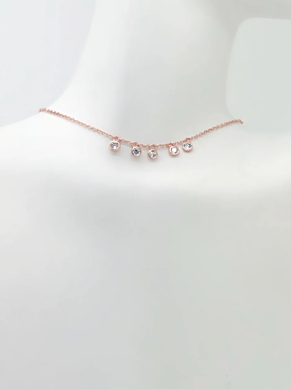 5 Single CZ Studs Shaker Choker-Necklace
