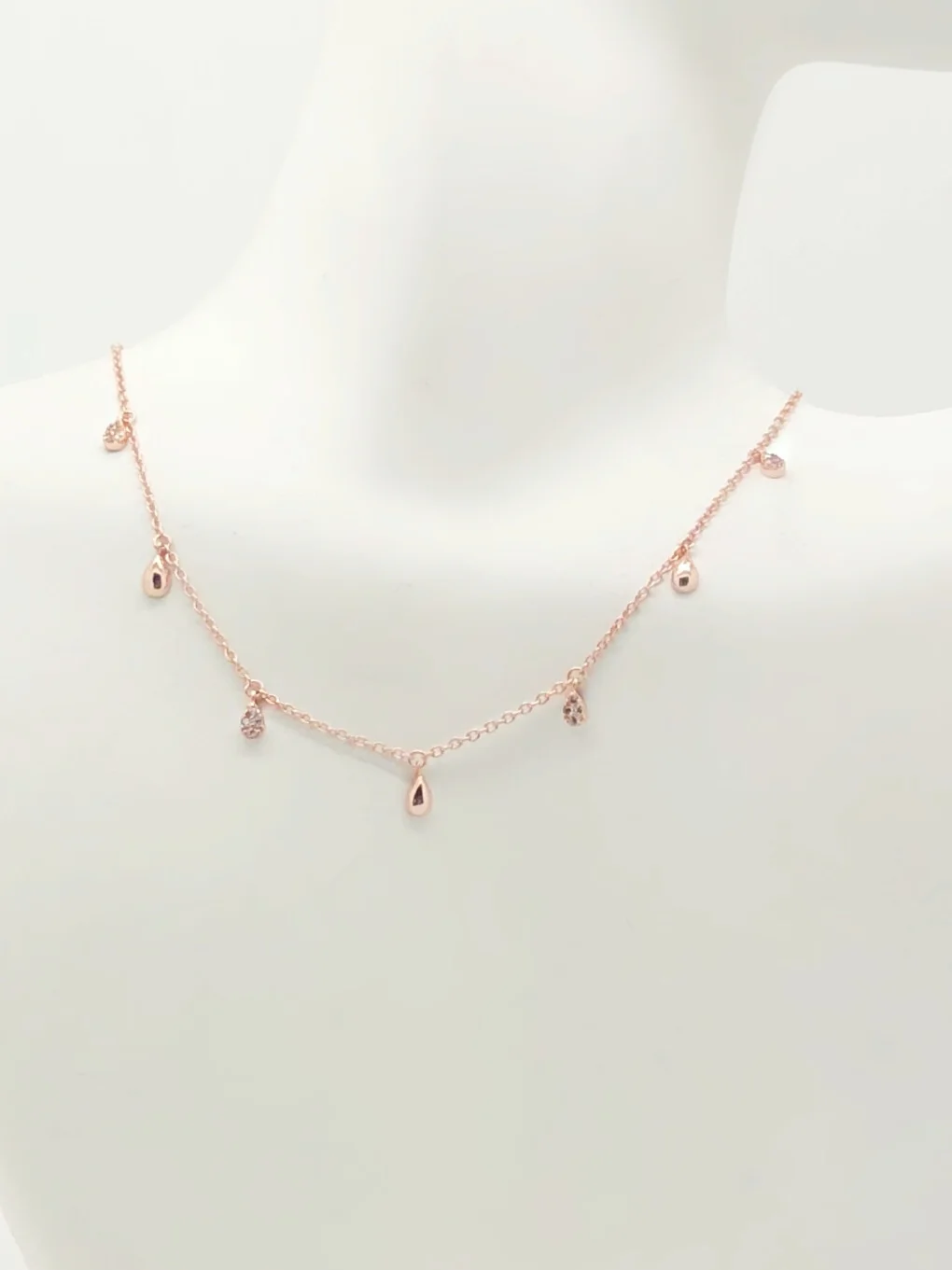 Alternating CZ + Basic Teardrop Shaker Choker Necklace