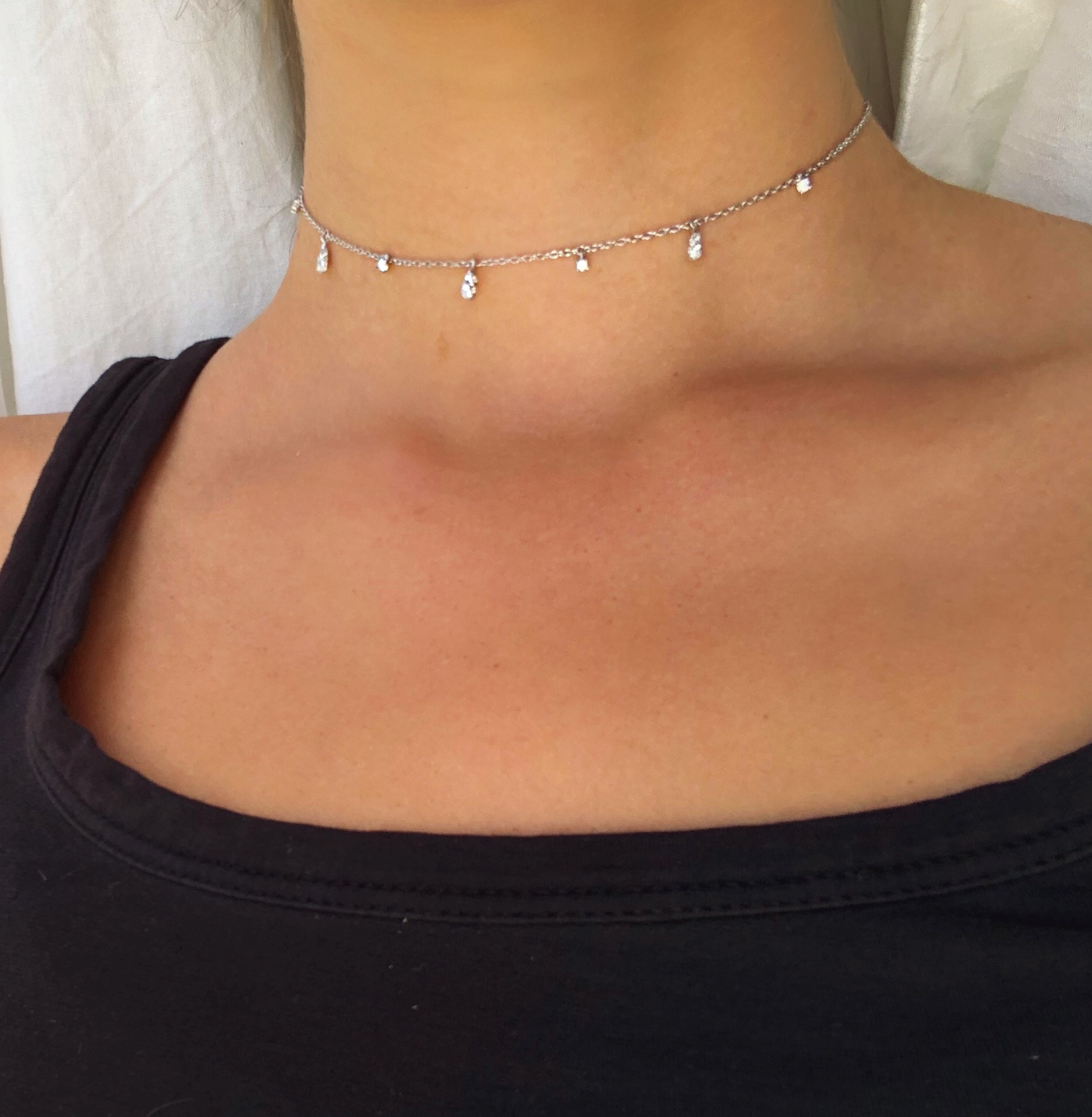 Alternating CZ Stud + CZ Teardrop Shaker Choker Necklace