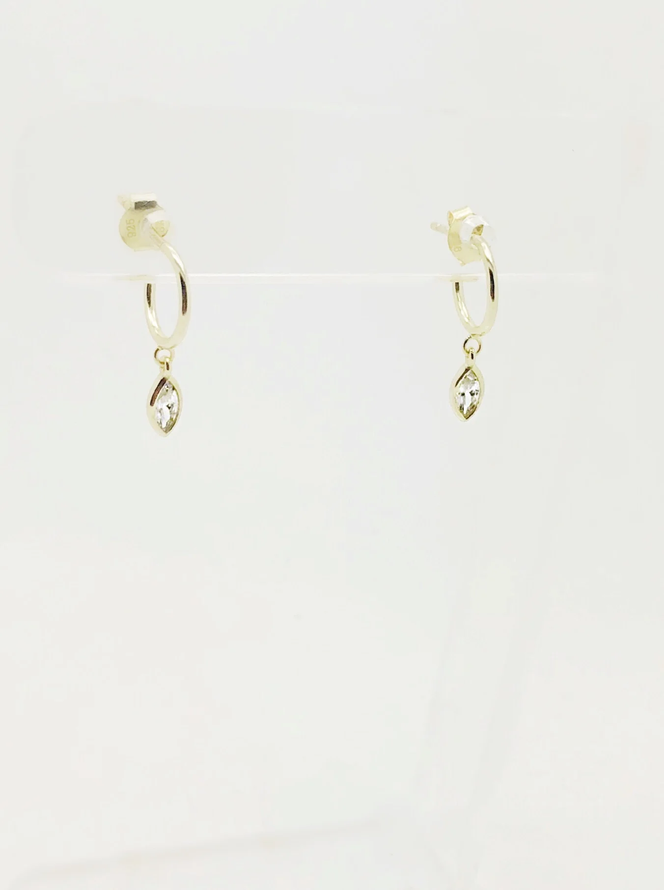 Single CZ Teardrop Charm Mini Hoop Earrings