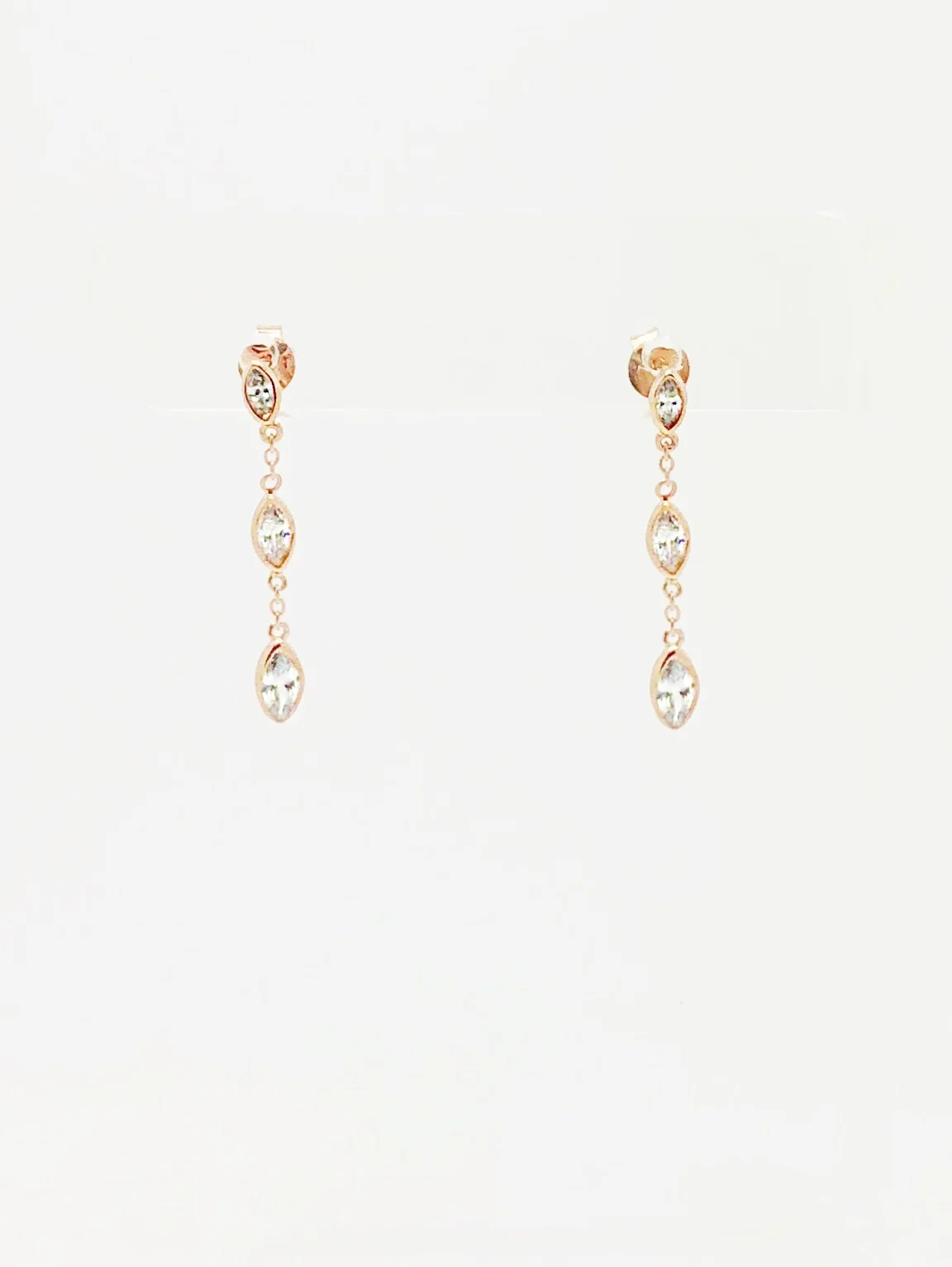 3-CZ Teardrop Drop Earrings