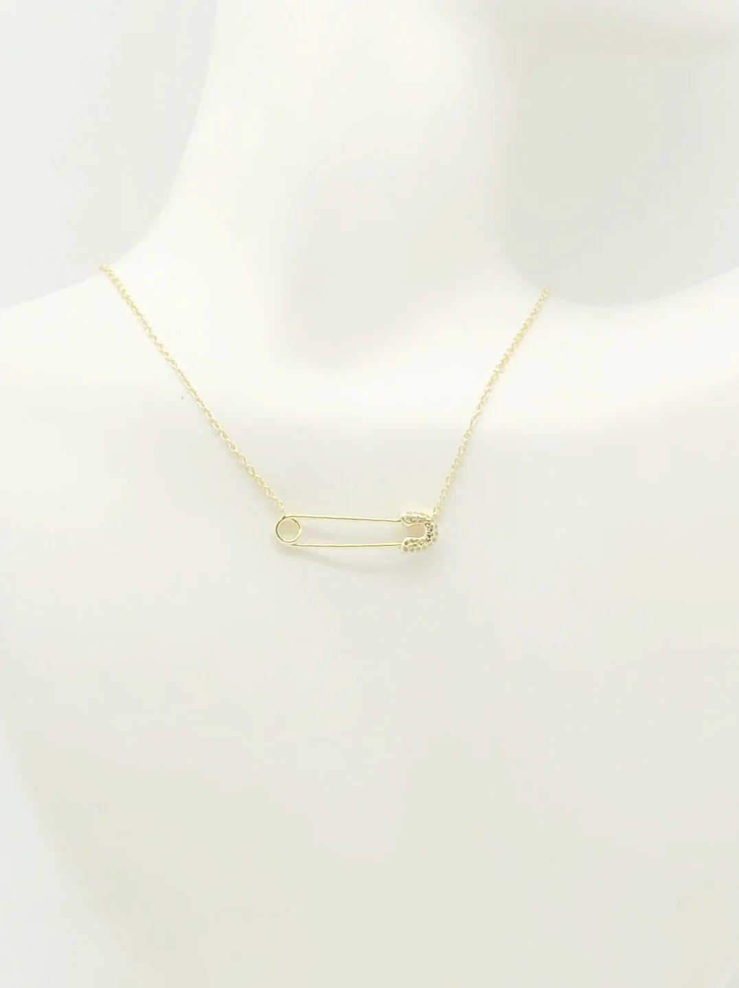 CZ Safety Pin Necklace