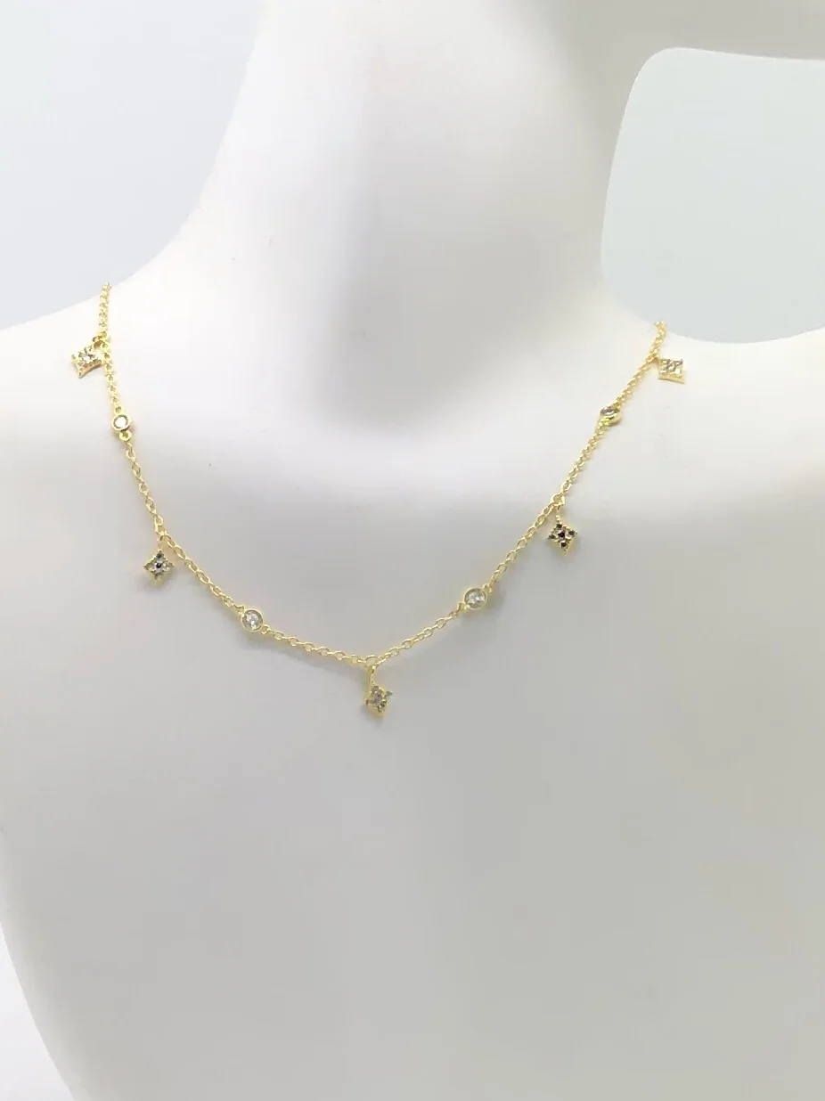 Alternating CZ and Diamond Shaped CZ Shaker Choker Necklace