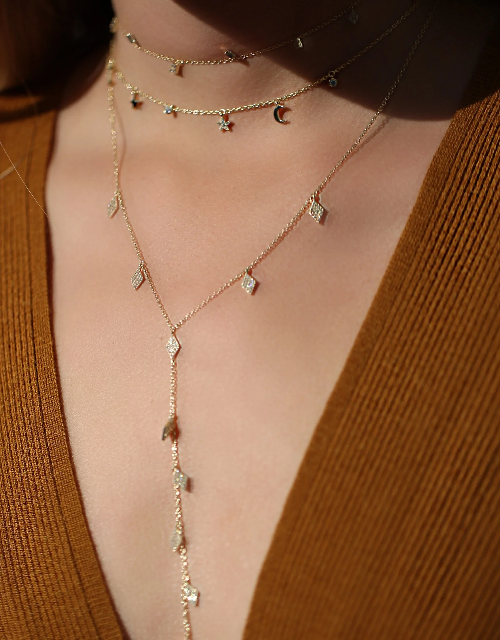 CZ Alternating Star and Moon Shaker Choker Necklace