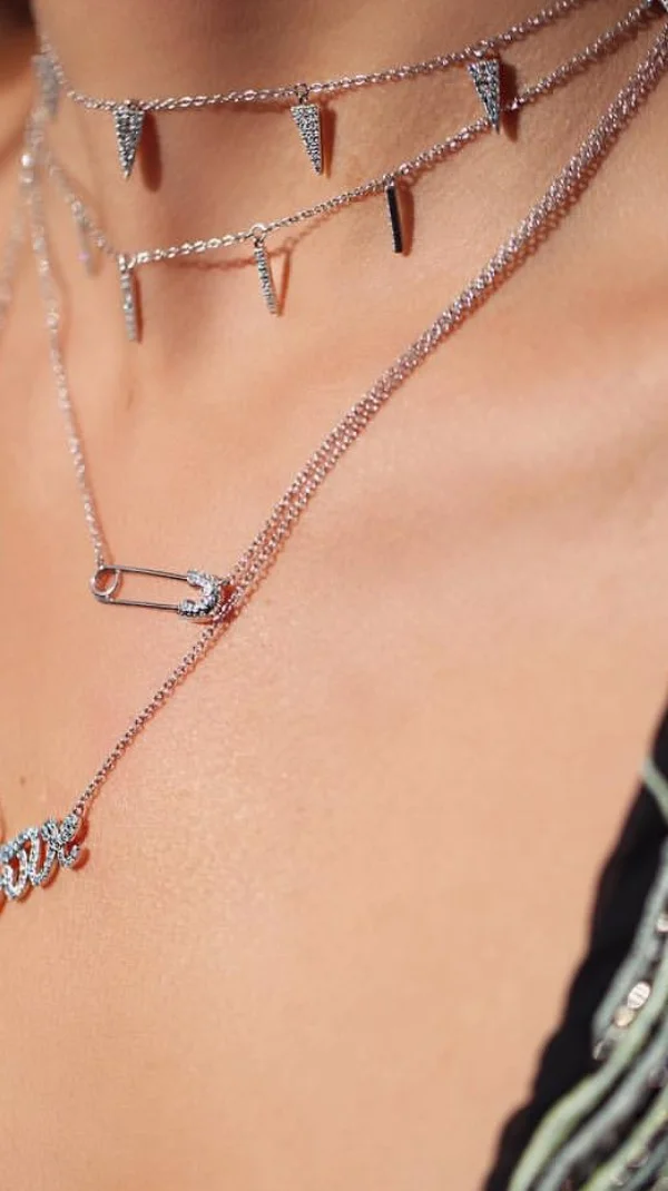 5-CZ Dispersed Shaker Triangle Choker Necklace