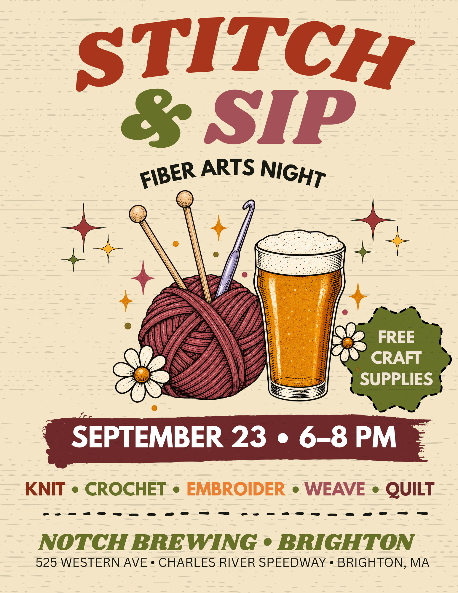 Stich &amp; Sip: Fiber Arts Night 