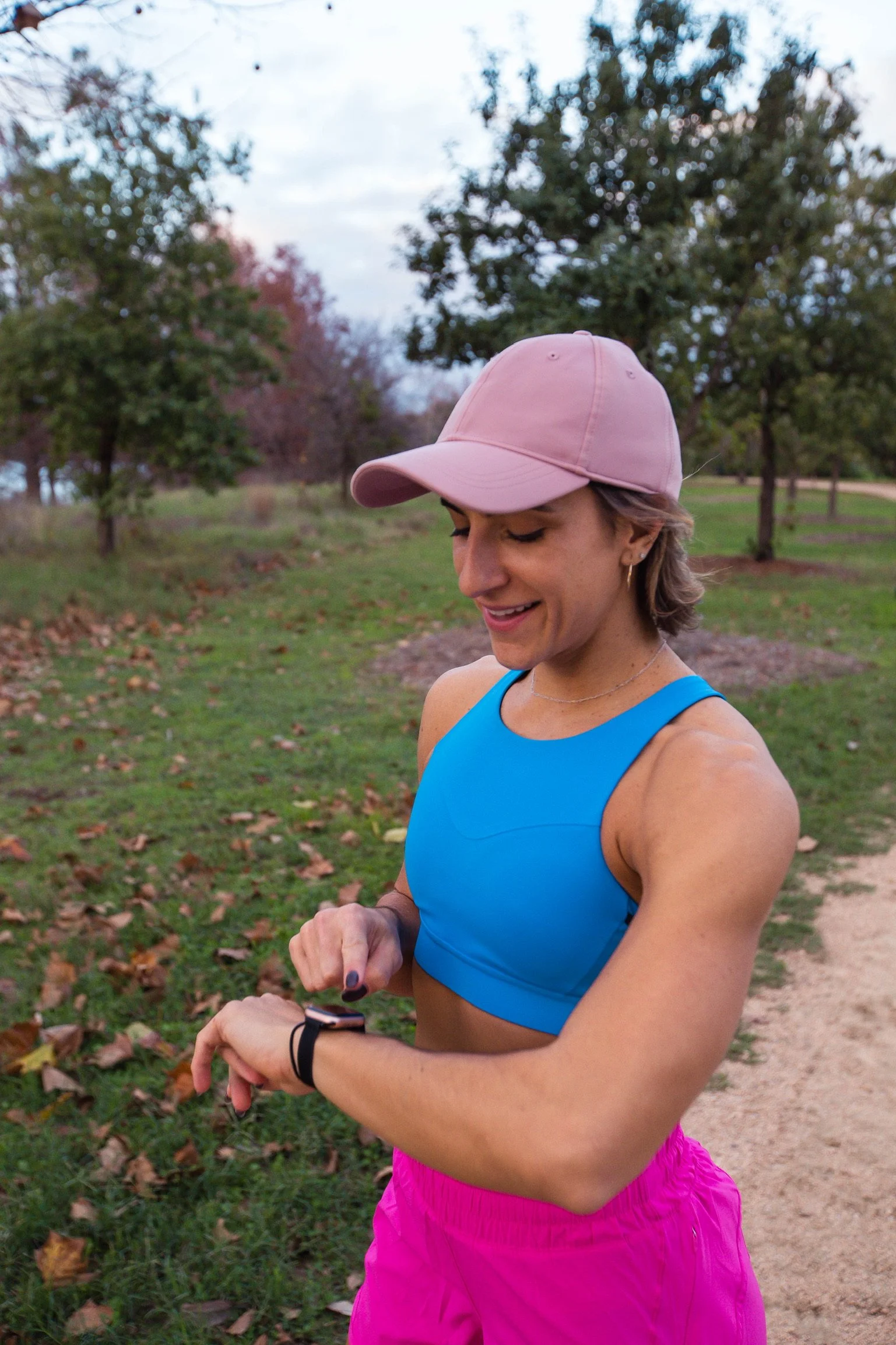Tara stopped in nature to set a timer on her smart watch.