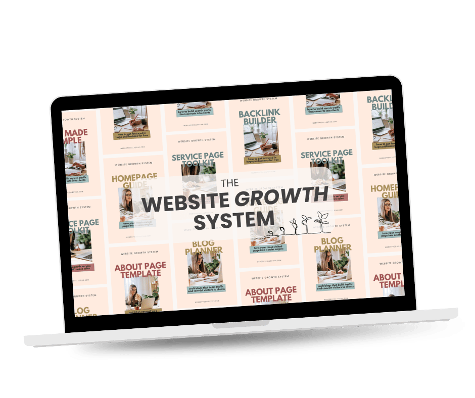 Laptop showing the Website Growth System, the easy digital guide for building website traffic
