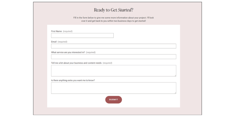 contact form example for website audit checklist