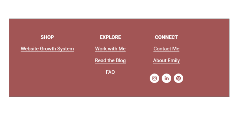 example of links in website footer