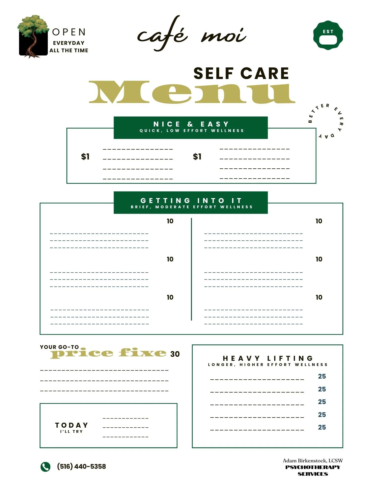 Self Care Menu