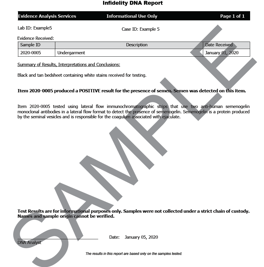 Example Semen Detection Test Results