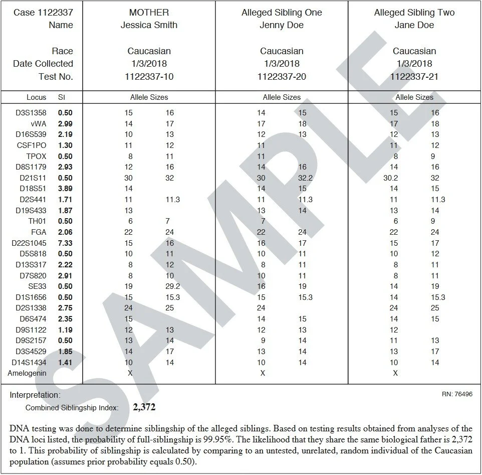 Full Sibling DNA Test Results - Positive
