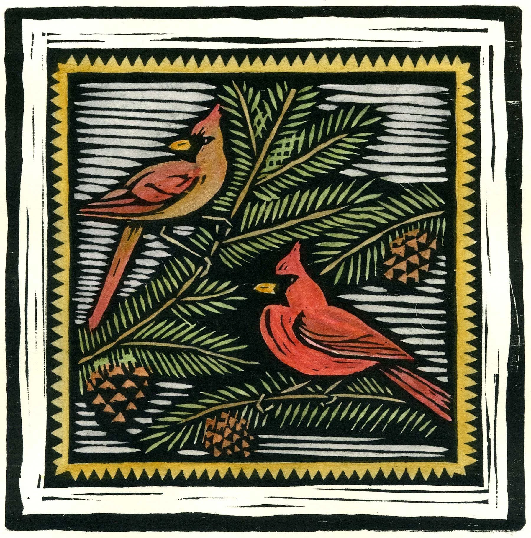 Original woodcut of cardinals