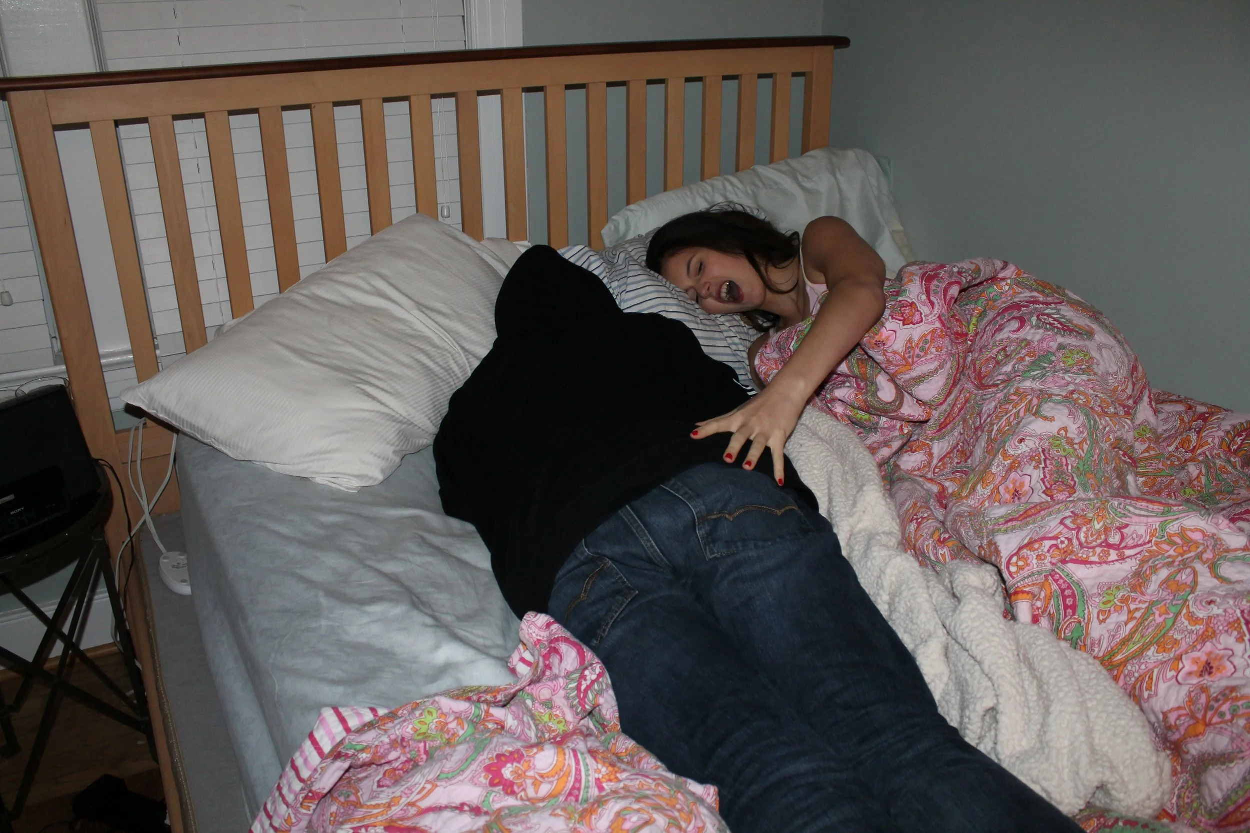 Olivia and David in my bed, 2014