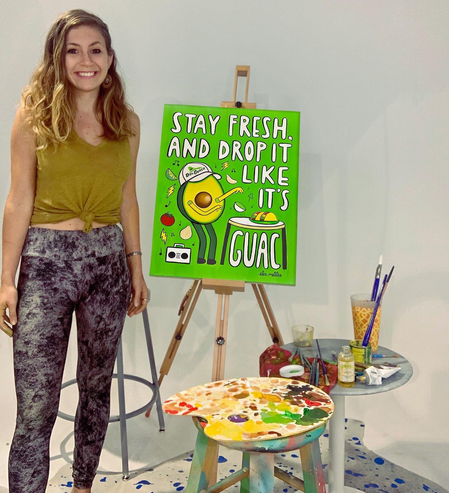 Here&rsquo;s a still of my freshly finished up oil &amp; acrylic painting for @deltaco 🥑 After wrapping up my last mural, I jumped straight into this - painting almost non stop for 48 hours. (Idek how I look semi-normal here, or maintained the abili