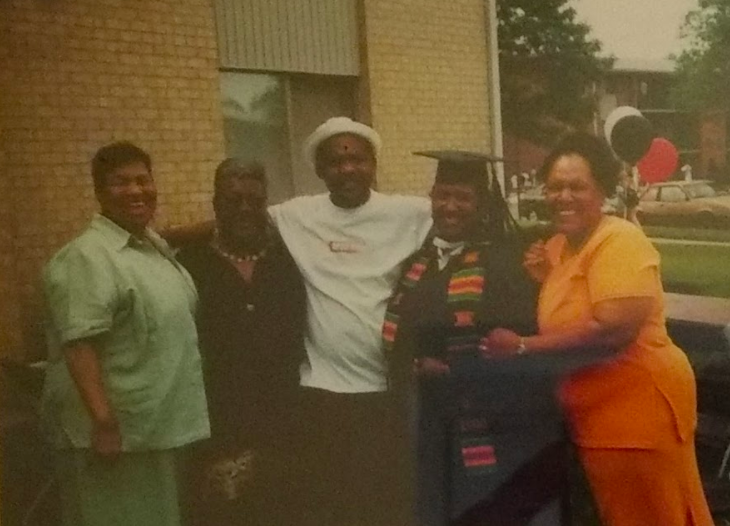 Pictured here is Ms. Franklin's graduation picture - Grandmother (Del) - Grandmother (Frankie) - Step-Father (Rick) - LaShaun Franklin - Mother (Joy)