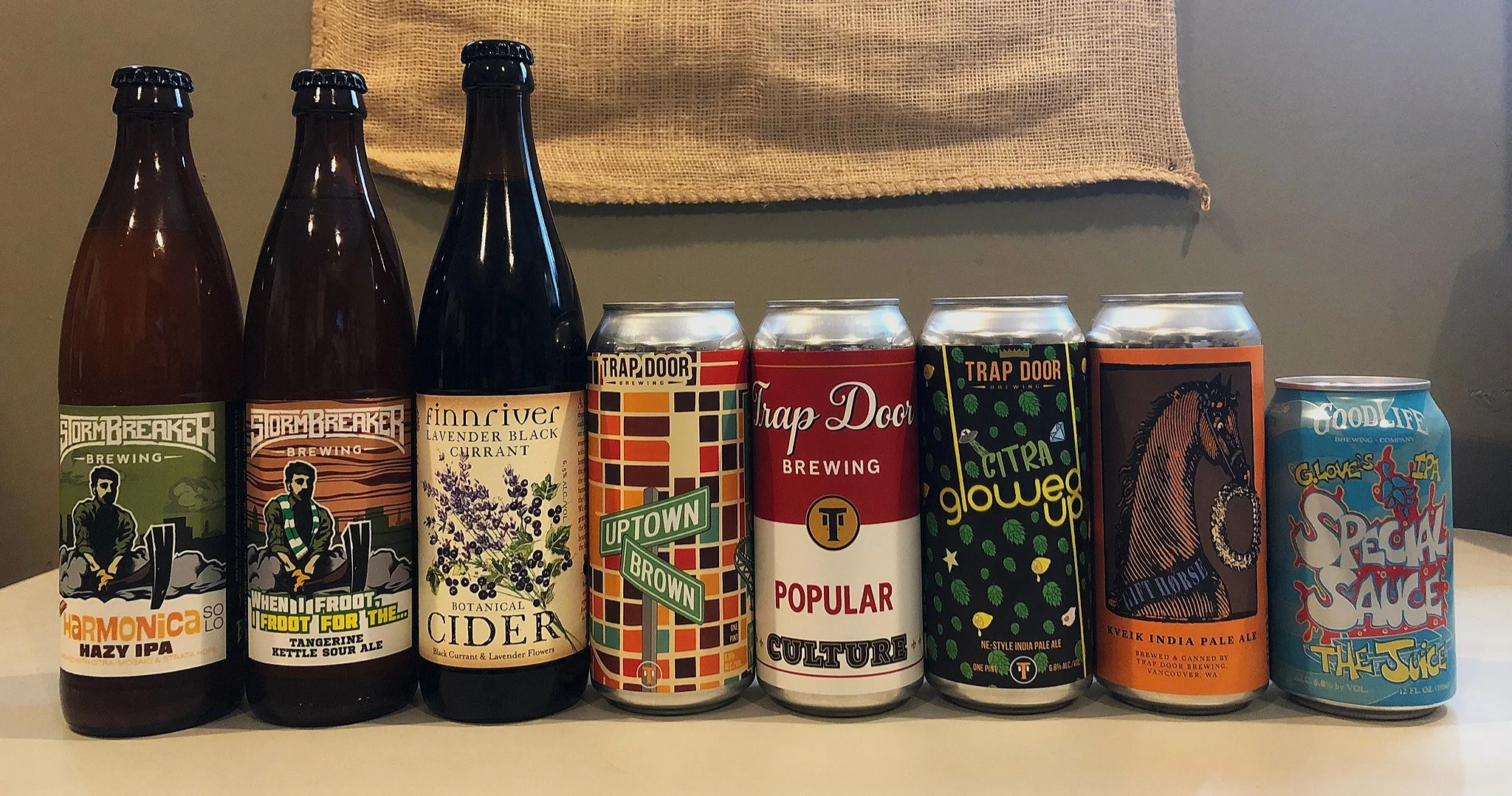 CLICK THE LINKS FOR MORE INFO ON THE BEERS AND CIDERS FEATURED HERE: Stormbreaker - Finnriver - Trap Door - Good Life