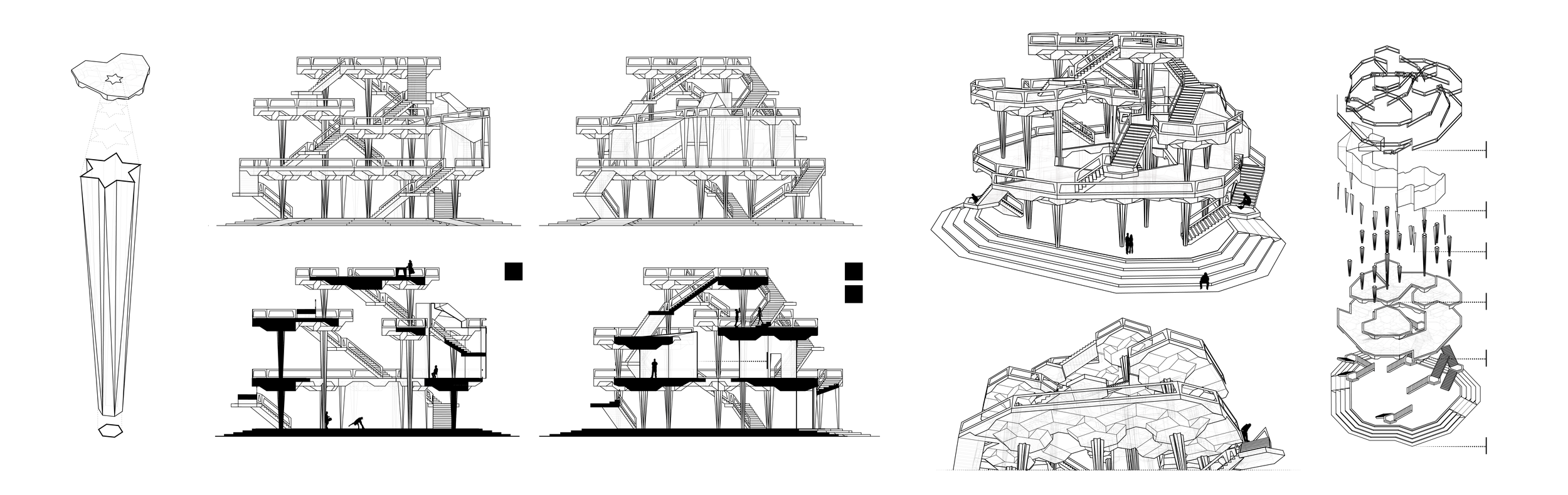 Column Shape, Elevations, Sections, Perspectives + Exploded Axonometric